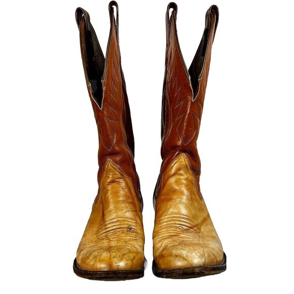 VTG Sanders Men’s Handmade WESTERN Cowboy BOOTS 8D Mexico Light Brown Leather - Picture 3 of 13